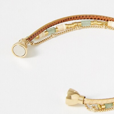 Bracelet Flowersforzoé APPOLINE Metallic Gold & Jade en métal doré et cuir T2