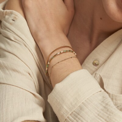 Bracelet Flowersforzoé APPOLINE Metallic Gold & Jade en métal doré et cuir T2