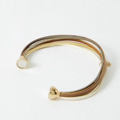 Bracelet Flowersforzoé ARTISTE My Way en cuir et métal doré T2
