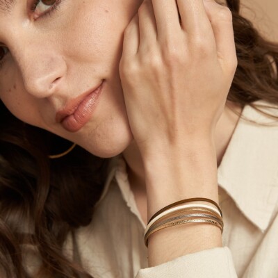 Bracelet Flowersforzoé ARTISTE My Way en cuir et métal doré T2