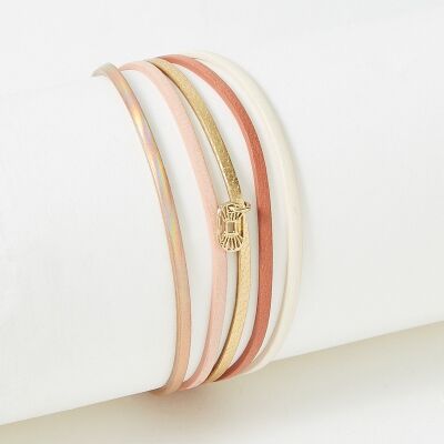 Bracelet Flowersforzoé ARTISTE Let It Be en cuir et métal doré T1