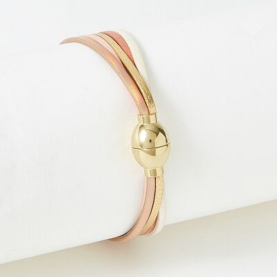 Bracelet Flowersforzoé ARTISTE Let It Be en cuir et métal doré T1