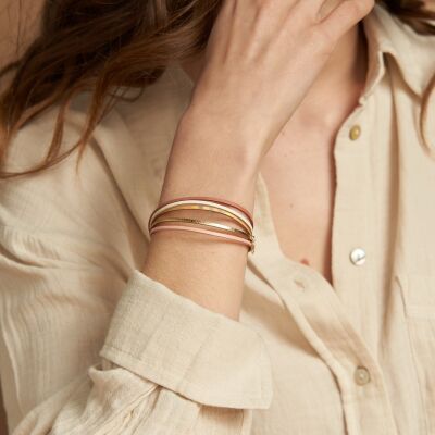 Bracelet Flowersforzoé ARTISTE Let It Be en cuir et métal doré T1