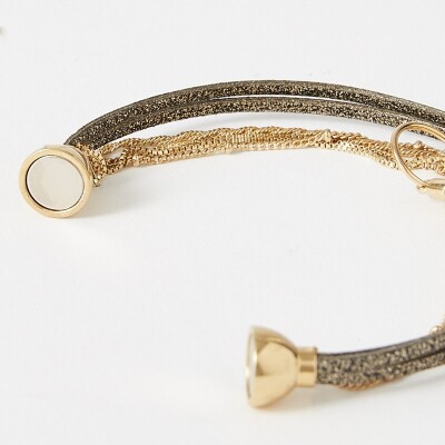 Bracelet Flowersforzoé CLOVER Noir Sparkling en cuir et métal doré T2