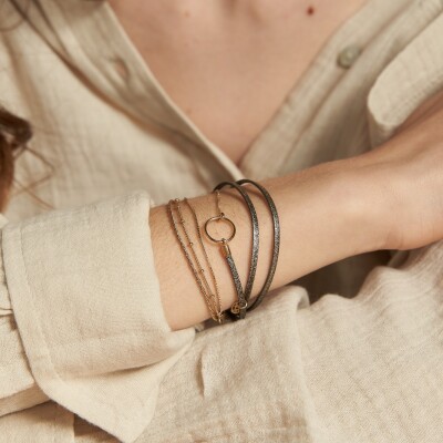 Bracelet Flowersforzoé CLOVER Noir Sparkling en cuir et métal doré T2