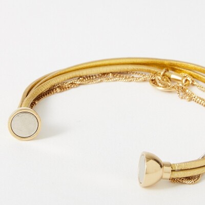 Bracelet Flowersforzoé CLOVER Metallic Gold en cuir et métal doré T2