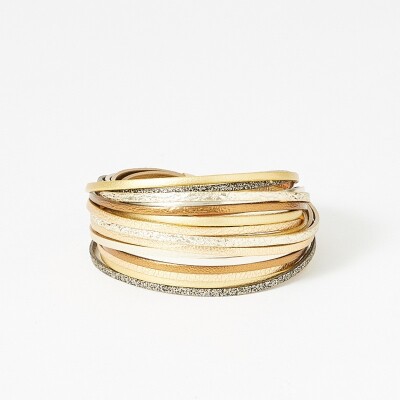 Bracelet Flowersforzoé MAGNUM My Way en cuir et métal doré T2