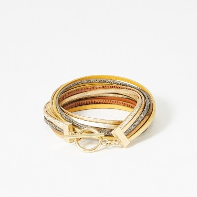 Bracelet Flowersforzoé MAGNUM My Way en cuir et métal doré T2