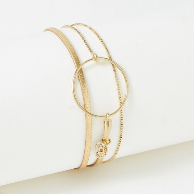 Bracelet Flowersforzoé NOLAH Metallic Gold en cuir et métal doré T2