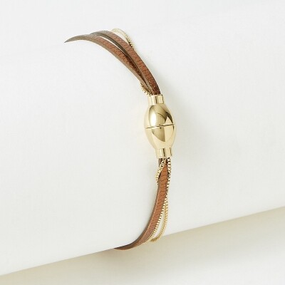 Bracelet Flowersforzoé NOLAH Metallic Brown en cuir et métal doré T2