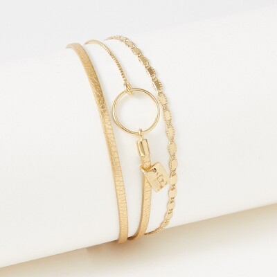 Bracelet Flowersforzoé TABATHA Metallic Gold en cuir et métal doré T2