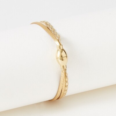 Bracelet Flowersforzoé TABATHA Metallic Gold en cuir et métal doré T2