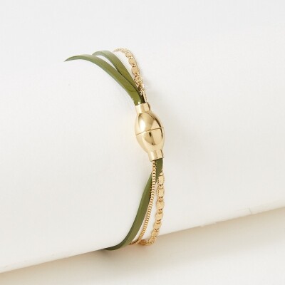 Bracelet Flowersforzoé TABATHA Olive Vernis en cuir et métal doré T1