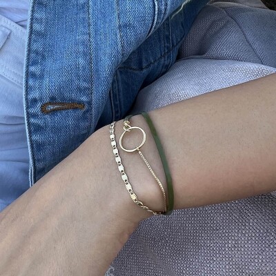 Bracelet Flowersforzoé TABATHA Olive Vernis en cuir et métal doré T1