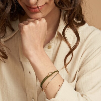 Bracelet Flowersforzoé TABATHA Olive Vernis en cuir et métal doré T1