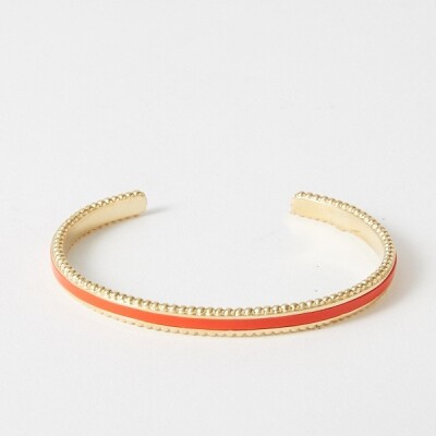 Bracelet jonc Flowersforzoé TUESDAY Orange Blood en cuir et métal doré