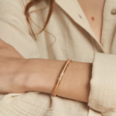 Bracelet jonc Flowersforzoé TUESDAY Bloom en cuir et métal doré