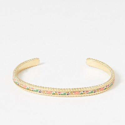 Bracelet jonc Flowersforzoé TUESDAY Flowerprint en cuir et métal doré