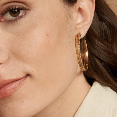 Boucles d'oreilles FlowersForZoé WEDNESDAY Metallic Gold en métal doré et cuir