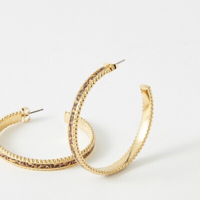 Boucles d'oreilles FlowersForZoé WEDNESDAY Camel Leo en métal doré et cuir