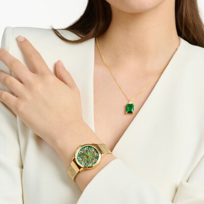 Montre pour femme kaléidoscope libellule vert couleur or jaune