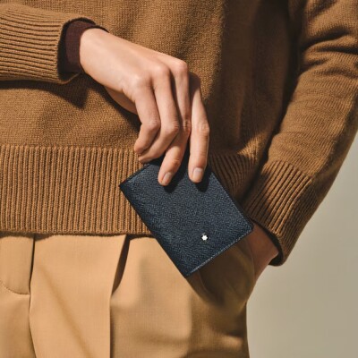 Porte-Cartes Montblanc 4cc en Cuir Sartorial Tweed Bleu