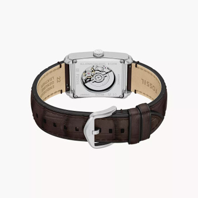 Montre Carraway automatique en cuir façon croco, marron