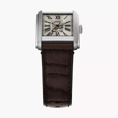 Montre Carraway automatique en cuir façon croco, marron