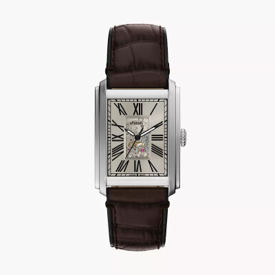 Montre Carraway automatique en cuir façon croco, marron
