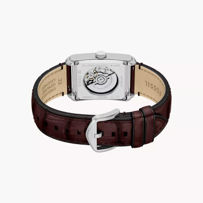 Montre Carraway automatique en cuir façon croco, marron