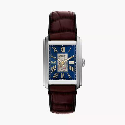 Montre Carraway automatique en cuir façon croco, marron