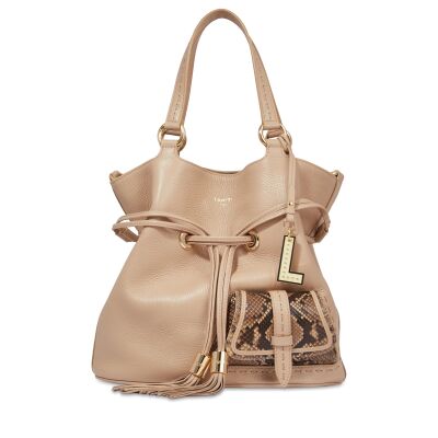 Sac à main seau Premier Flirt de Lancel cuir Capuccino-Pyhton / Doré Taille M A105298BTU