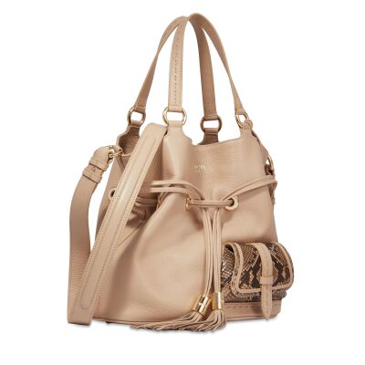 Sac à main seau Premier Flirt de Lancel cuir Capuccino-Pyhton / Doré Taille M A105298BTU