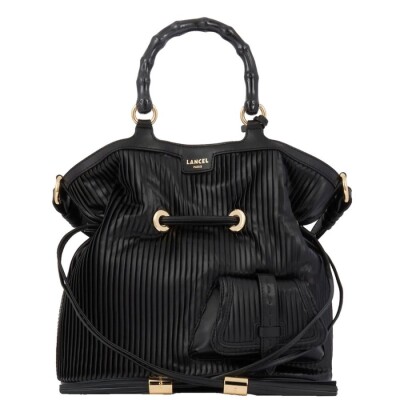 Sac à main seau Premier Flirt de Lancel M textile effet plissé Noir