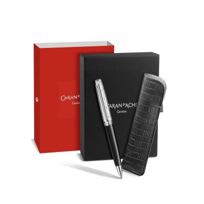 Set Stylo Bille Léman™ Damier & Étui Noir en Cuir