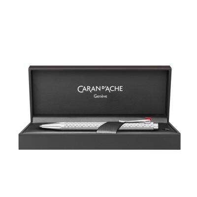 Set Stylo Bille CARAN D'ACHE Ecridor™ Damier Gris Argenté & Étui en Cuir Noir