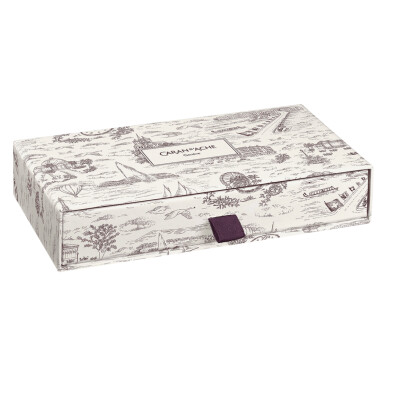 Set Stylo Plume taille M Léman™ Toile de Jouy & Étui en Cuir Bordeaux