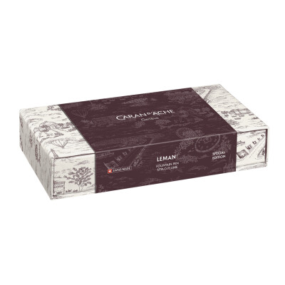 Set Stylo Plume taille M Léman™ Toile de Jouy & Étui en Cuir Bordeaux