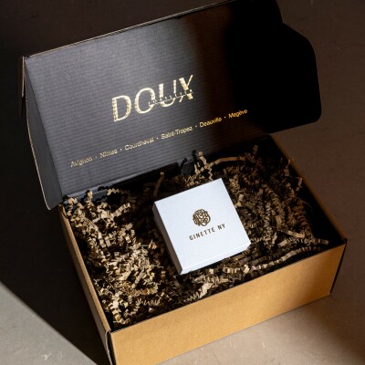 Bague Ginette NY DOUBLE CIRCLE Goldfish en or rose et agate verte