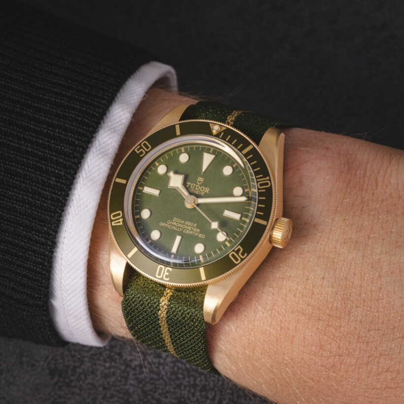 TUDOR Black Bay 58 yellow gold case 39 mm, brown alligator leather bracelet watch
