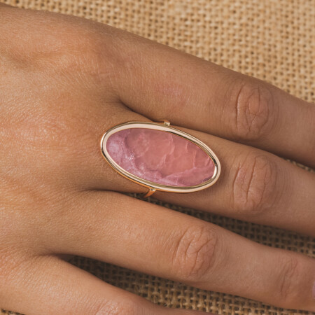 Bague Ginette NY ELLIPSES & SEQUINS en rhodocrosite et or rose