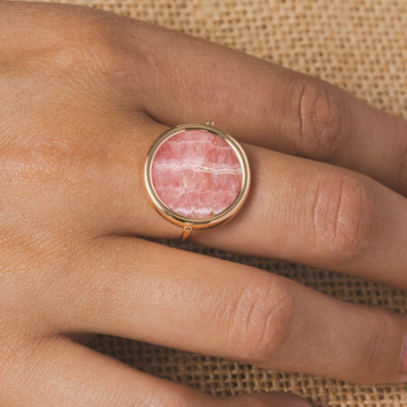 Bague Ginette NY FRENCH KISS disc en rhodocrosite et or rose