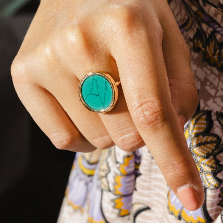 Bague GINETTE NY DISC RINGS en or rose et turquoise traitée