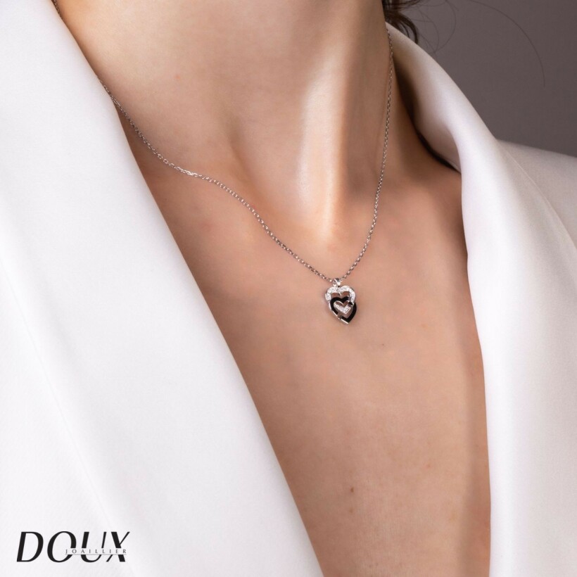 dinh van Double Coeurs R10 pendant with chain, white gold, diamonds