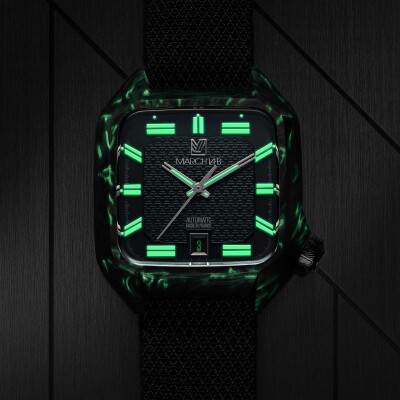 Montre March LA.B Automatique 39 MM - Mars 2026 - Carbone - Jacquard Tissé en France Julien Faure Noir et Vert