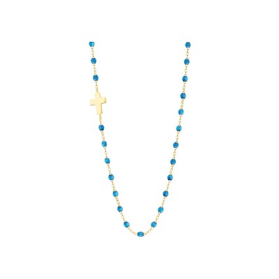 Collier Gigi Clozeau Croix en or jaune et résine azur, taille 42cm