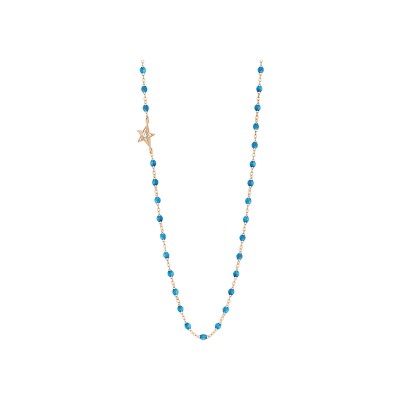 Collier Gigi Clozeau Etoile en or rose, résine azur et diamants, taille 42cm