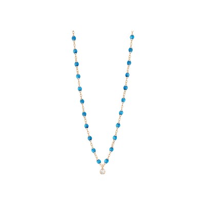 Collier Gigi Clozeau Gigi Suprême en or rose, résine azur et diamant, 42cm