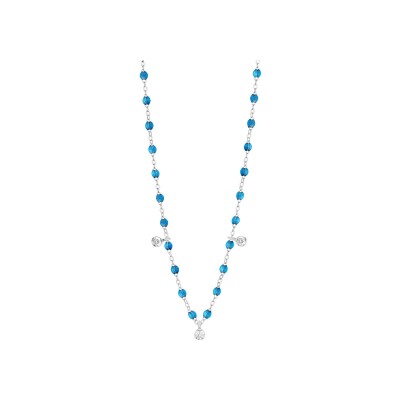 Collier Gigi Clozeau Gigi Suprême en or blanc, résine azur et diamants, taille 45cm
