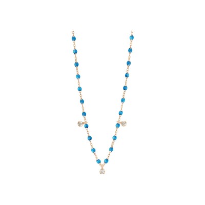 Collier Gigi Clozeau Gigi Suprême en or rose, résine azur et diamants, 45cm